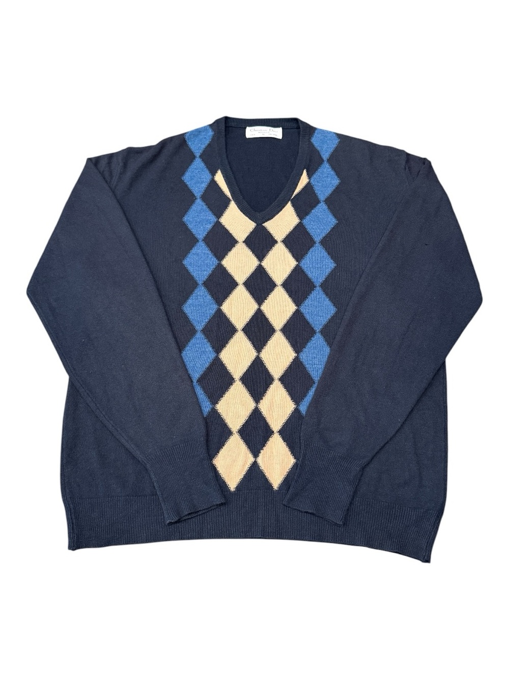 Vintage Christian Dior Monsieur Argyle V-Neck Sweater Men’s Sz XL